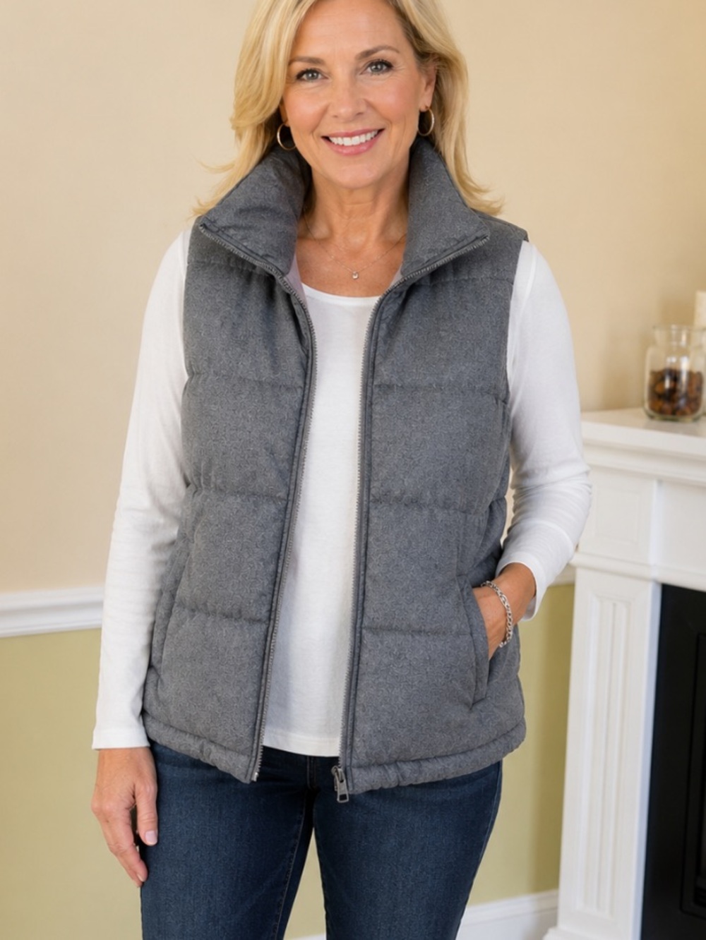OLD NAVY Gray Heavy Quilted Puffer Full Zip Vest NWOT